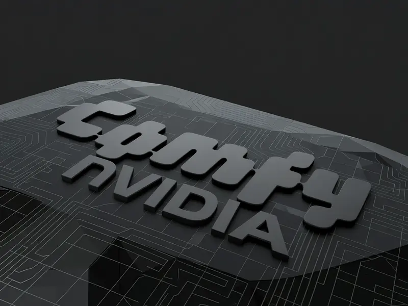 ComfyUI and NVidia text logos on a digital styled wallpaper background