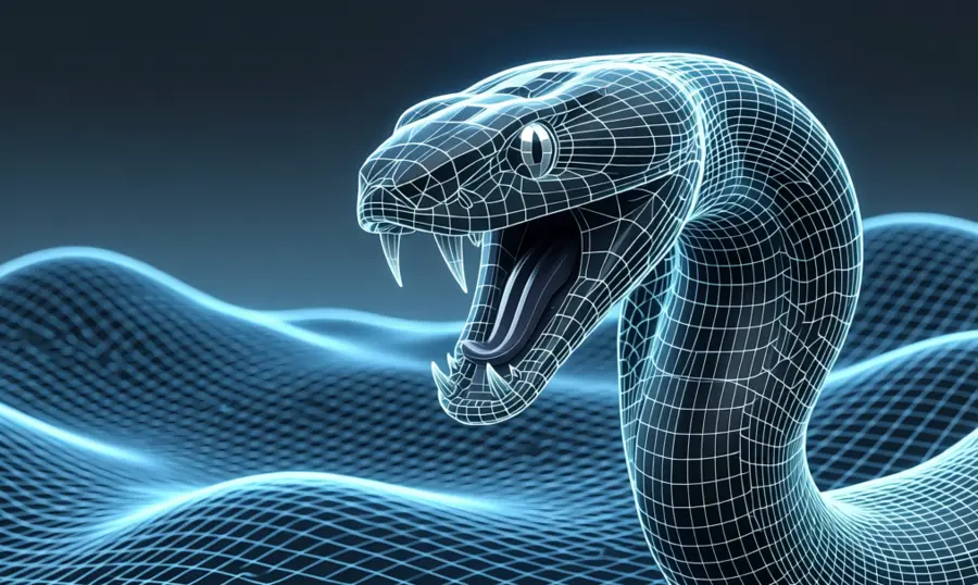 Digital black mamba graphic for the BitMamba-2-1B model