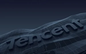 Graphical logo for tencent in a digital style
