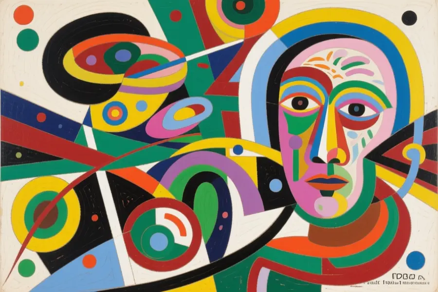 1970s inspired abstract artwork featuring various painted colors.