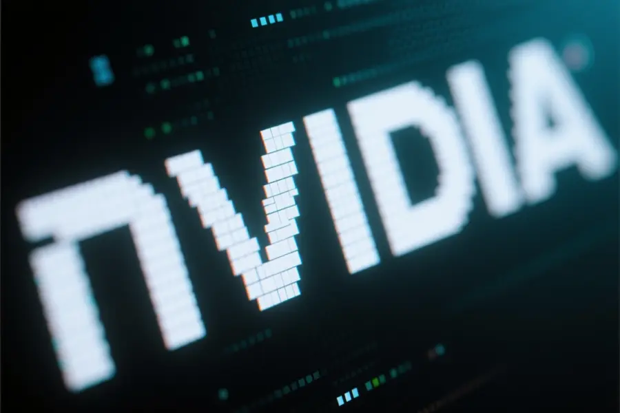 A close up digitalized blurred out text that reads nvidia