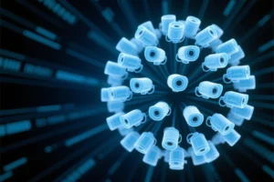A large group of translucent cameras capturing multiple angles