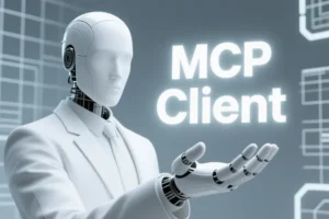 A robotic agent in a white suit displaying MCP client