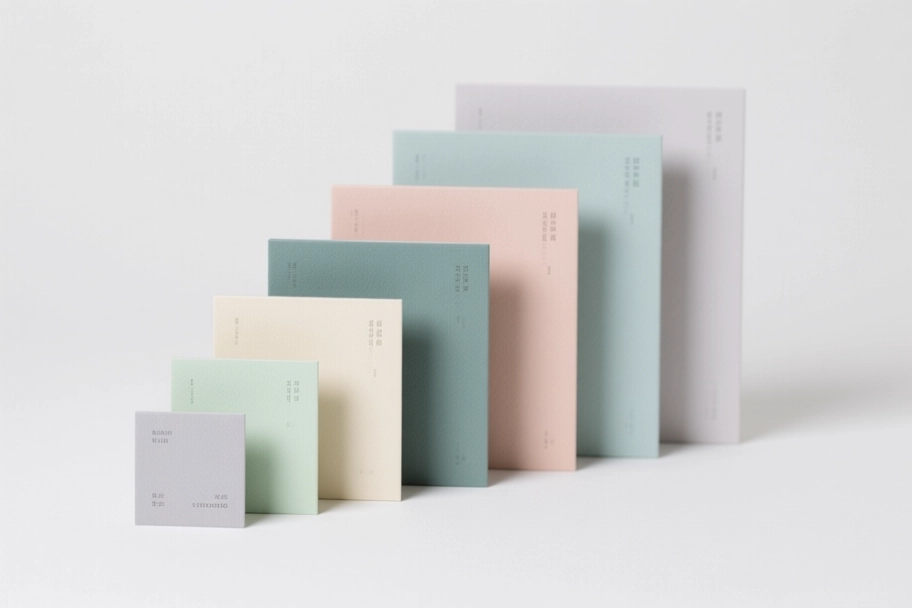 Colorful muted cards ranging from small to large representing upscaling.