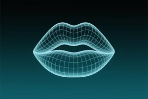 Digital translucent floating green pair of lips