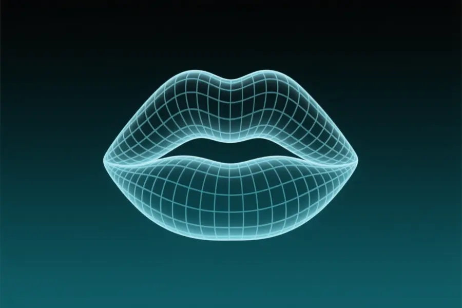 Digital translucent floating green pair of lips