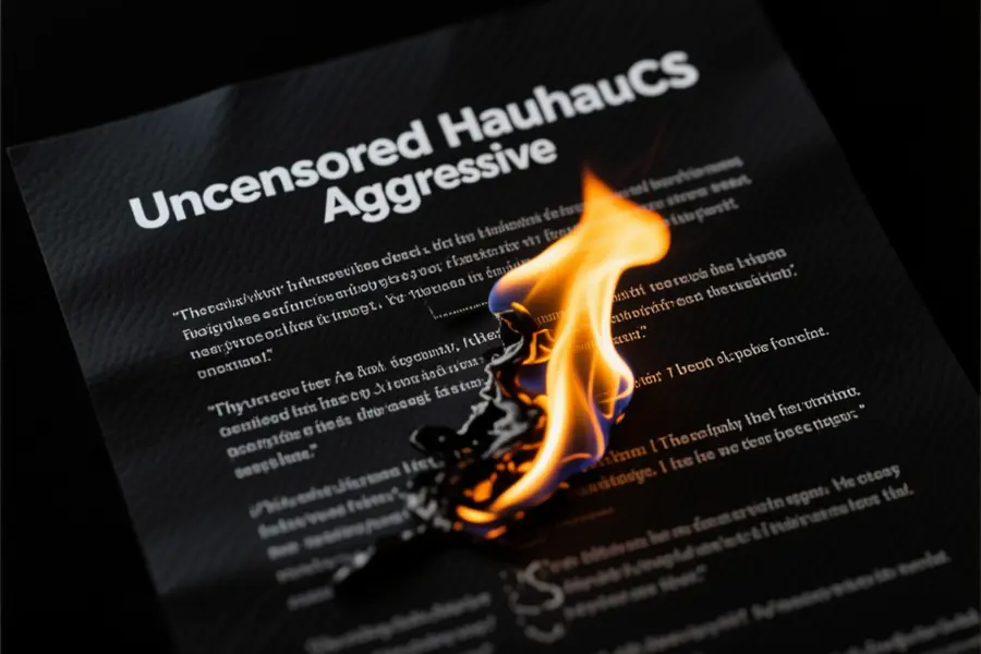 Flaming text that reads Uncensored HauhauCS Aggressive on a black matte piece of paper