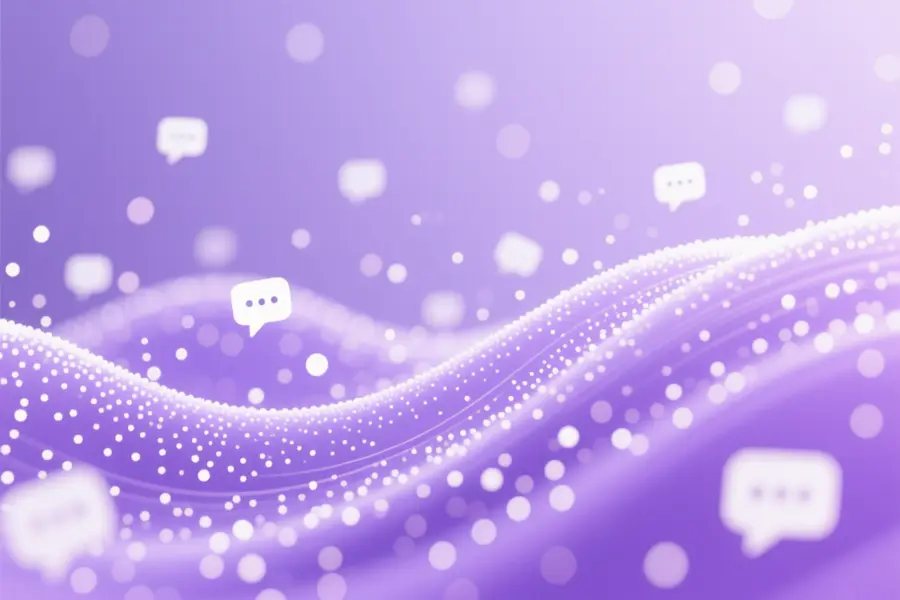 Graphical speech bubbles over rolling bokeh hills