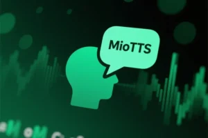 Iconography of speech featuring a head and speech bubble with the text MioTTS
