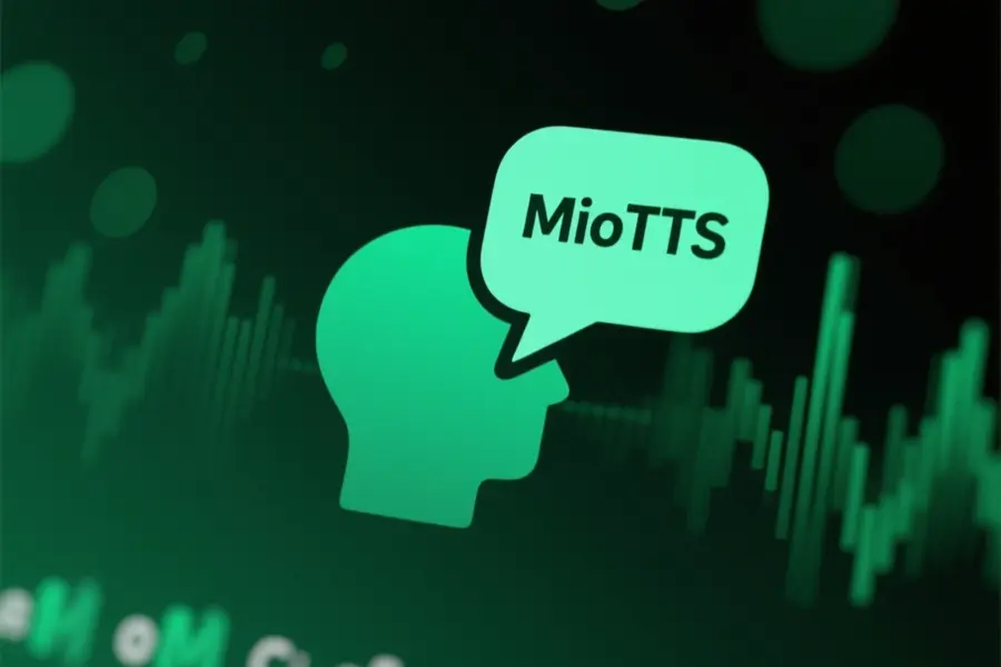 Iconography of speech featuring a head and speech bubble with the text MioTTS