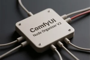 Large white node-like device with the words ComfyUI Node Organizer V2 engraved
