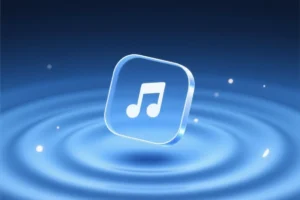 Sleek audio icon design hovering over ripples