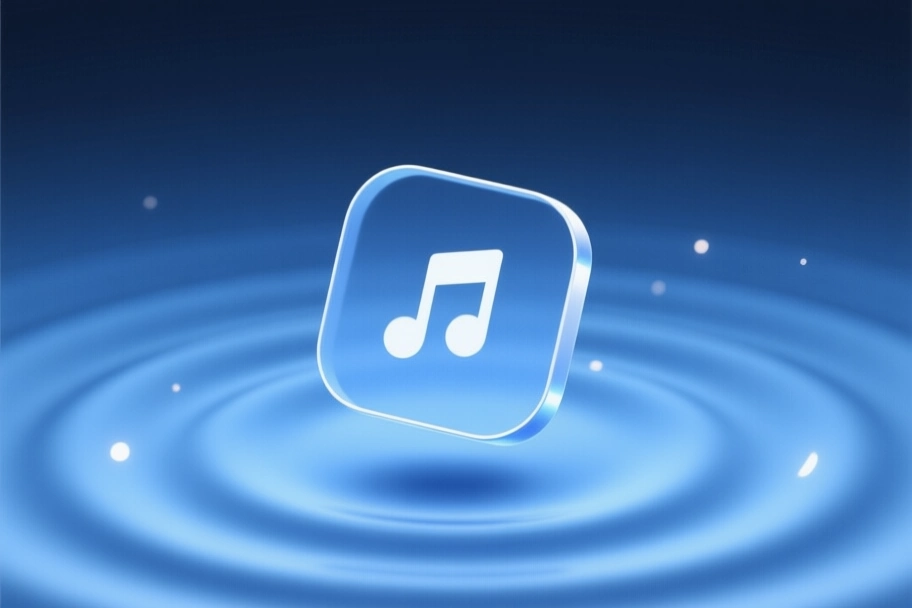 Sleek audio icon design hovering over ripples