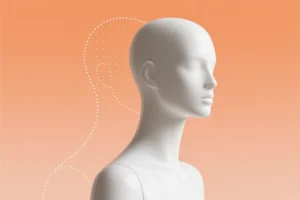 A statue mannequin on an orange background