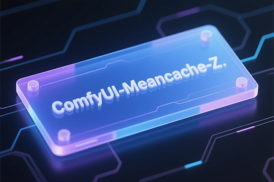 Text logo for ComfyUI-meancache-z on a-digital translucent node panel