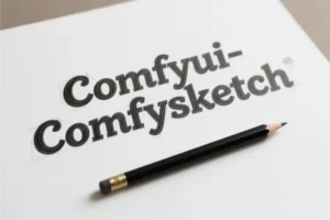 Text on drawing paper with a pencil reads ComfyUI-Comfysketch