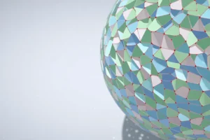 3D mesh sphere constructed from interlocking flat 2D planes that resemble paper cutouts.