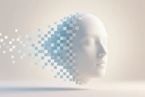 3D pixelated face in white ivory color