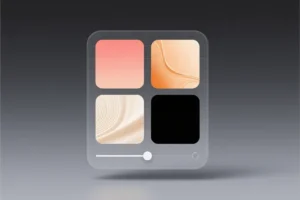 A clean reference grid floating centered in frame with soft depth and three of the four slots contain abstract placeholder images.