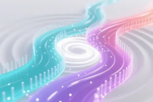 A digital visualization of two flowing rivers of light merging into one cohesive stream.
