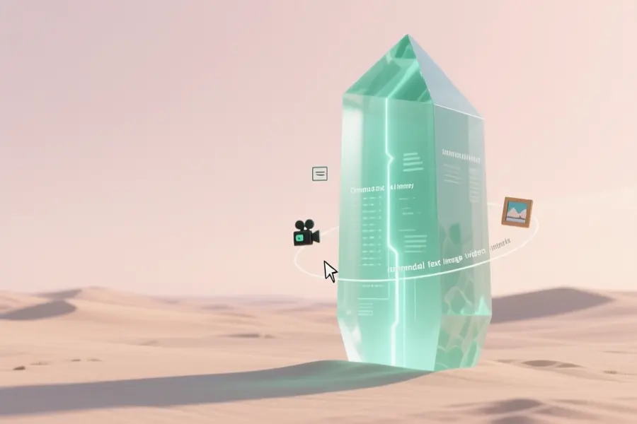 A giant smooth translucent mint-green monolith representing compact local AI memory.