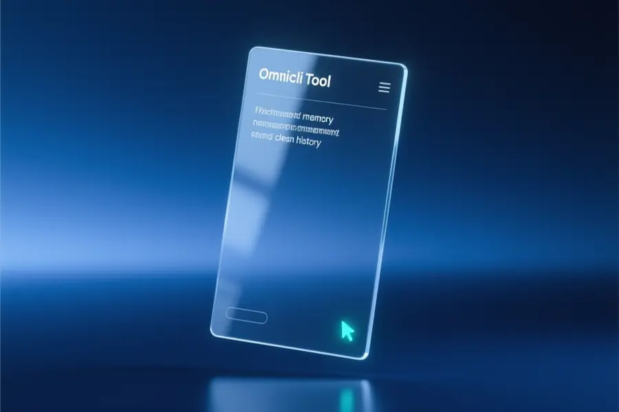 A glass pane floating that represents a lightweight terminal interface with faint white typography lines.