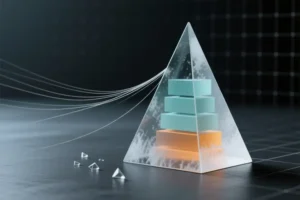 A large frosted glass prism angled to occupy the right third of the view