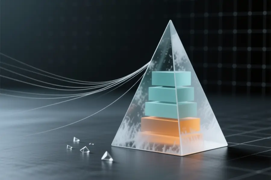 A large frosted glass prism angled to occupy the right third of the view