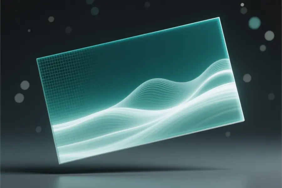 A large rectangular canvas panel floating at a 20-degree tilt wherre the surface displays a visible progression from coarse binary wavy mesh grid.