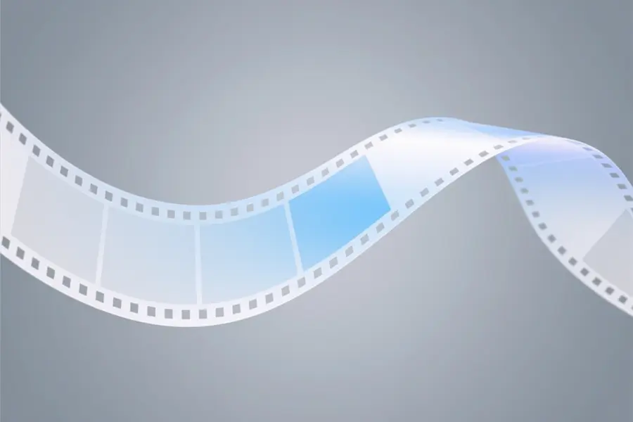 A minimal floating video film strip that smoothly bends and flows connecting two separate segments
