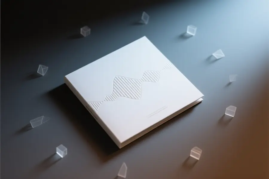 A single matte white folder resting perfectly centered on a smooth charcoal gradient background.