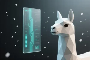 A vertical control interface floating in a deep charcoal void with an abstract geometric llama head.