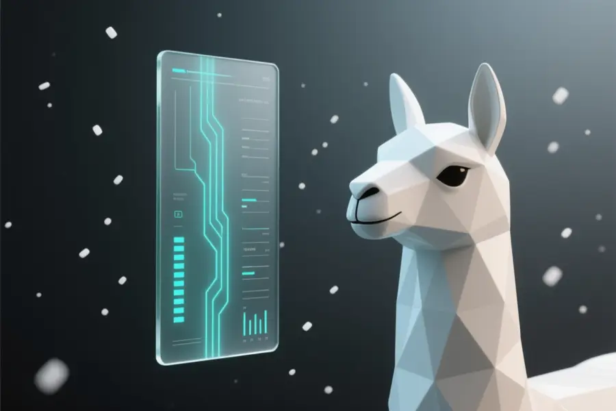 A vertical control interface floating in a deep charcoal void with an abstract geometric llama head.