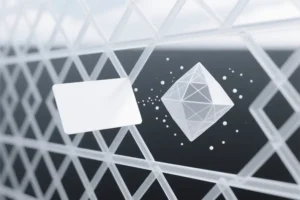 A white digital lattice structure resembling a garden trellis.