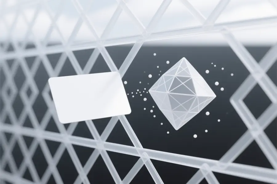 A white digital lattice structure resembling a garden trellis.