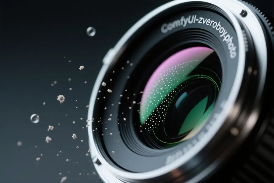 An extreme close-up of a high-quality glass camera lens element angled and lens surface features a subtle texture of microscopic sensor.