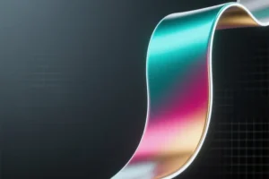 An extreme close-up of a smooth undulating digital ribbon floating in a void.