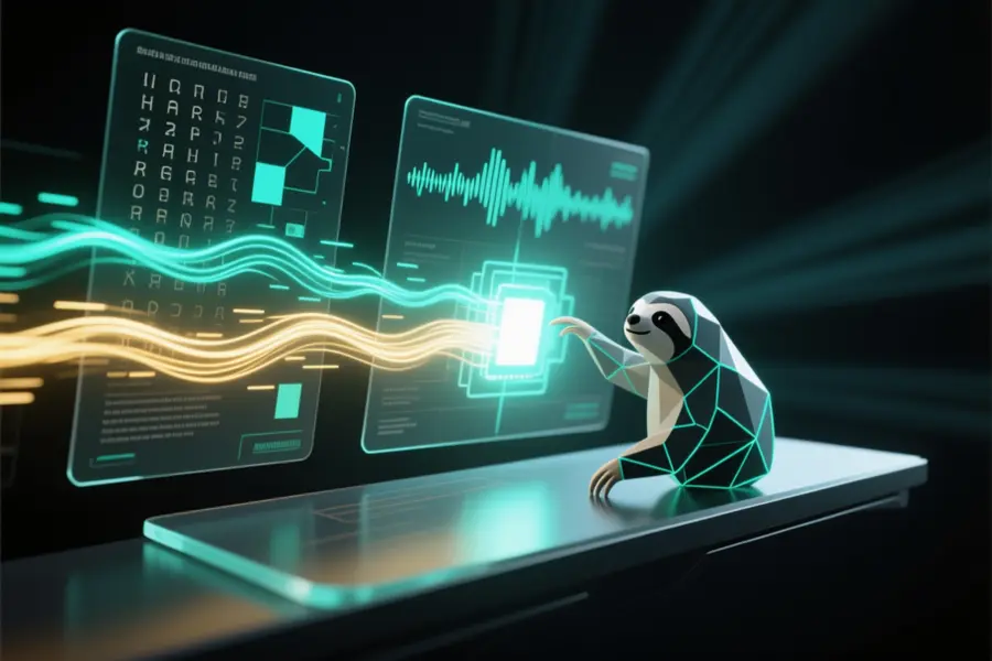 Digital sloth interacting with a floating interface
