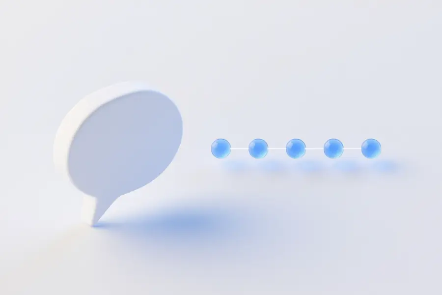 Floating speech bubble next to a line of circular nodes