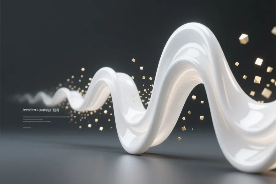 Fluid 3D sound wave ribbon where its structure is made of polished semi-translucent white porcelain.
