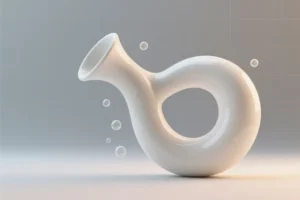 Geometric loop resembling a stylized Klein bottle shape, rendered in a pristine matte white ceramic material.