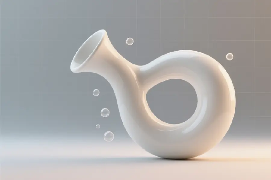 Geometric loop resembling a stylized Klein bottle shape, rendered in a pristine matte white ceramic material.
