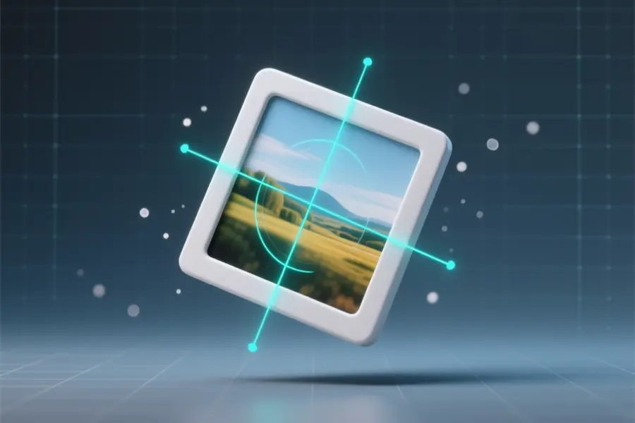 Large gyroscoping interface rotated and tilted to the right with an image in the center.