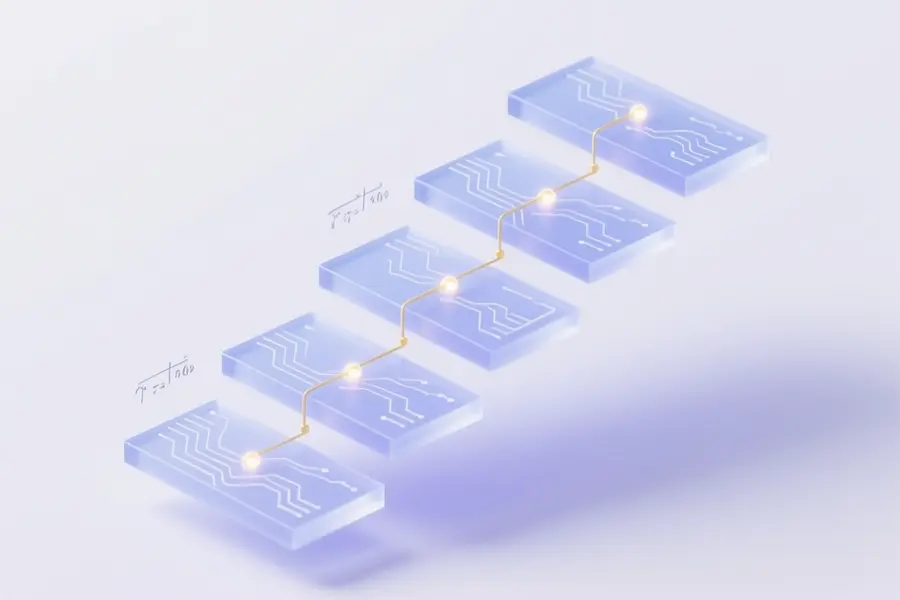 Series of six translucent pale blue rectangular panels arranged in a descending stair-step formation.