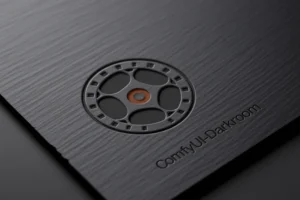 Slate sheet with reel and text engraved that reads ComfyUI-Darkroom