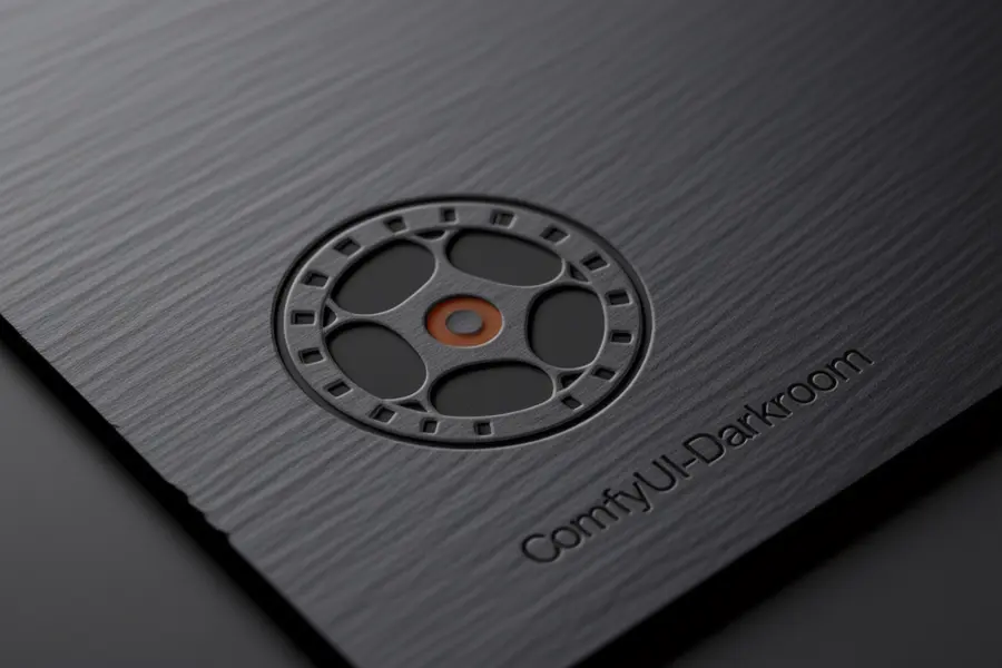 Slate sheet with reel and text engraved that reads ComfyUI-Darkroom