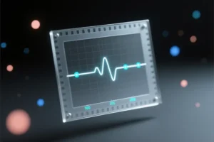 A film frame crafted from frosted glass with a subtle digital grid texture embedded within its edges.