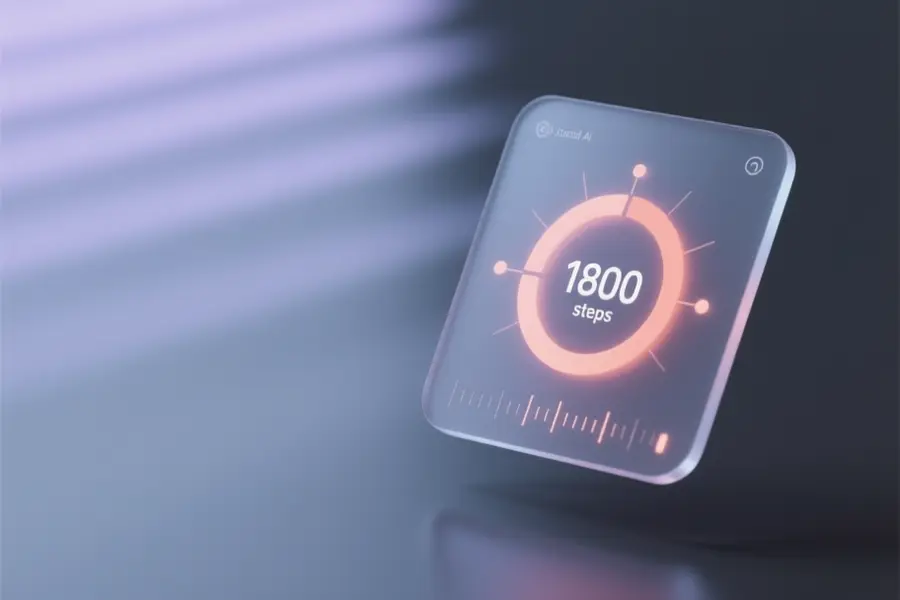 A floating minimal digital control panel constructed from frosted glass with softly rounded edges.