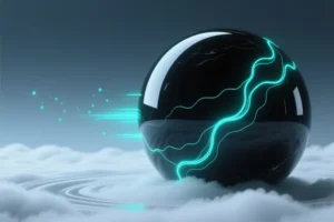 A gigantic smooth polished obsidian sphere representing massive parameter scale.