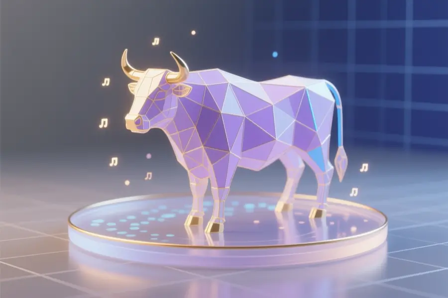 A minimalist digital sculpture of a geometric bull crafted from delicate translucent wireframe polygons.
